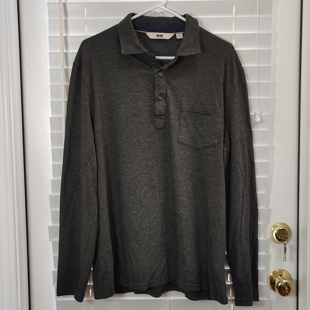 Modal Blend Polo Mens LG Gray Long Sleeve Shirt Soft Cozy Casual Cabin Preppy